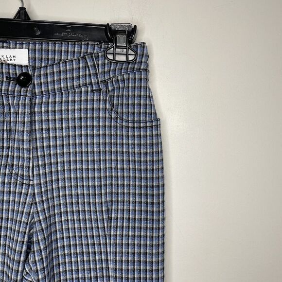 DEREK LAM 10 Crosby Pants Womens 0 Gingham Flare Trousers Blue Mid Rise Crop - Picture 4 of 10